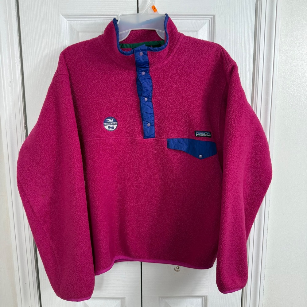 Vintage Patagonia Synchilla Snap T Fleece Mens M Pink Blue Jamaica 90s 25530